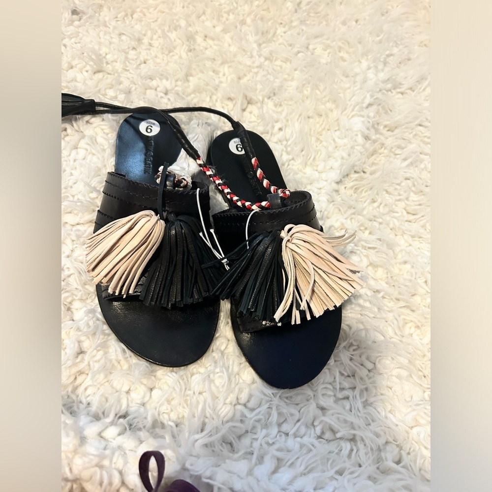 50%offw❤️ New JOHNNY WAS x ANTIK BATIK black tassel braided sandal 6 $230 S22